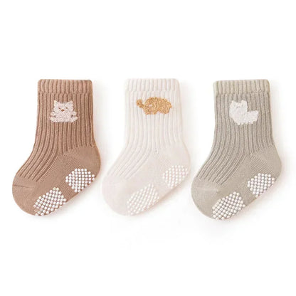 3 Pairs Newborn Baby Socks - Autumn Warm, Breathable Non-Slip Stockings | Solid Fashion Socken for Boys & Girls, Kids Clothes Accessories