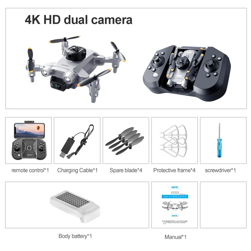 Mini V30 WiFi FPV Drone – Foldable RC Quadcopter with 4K HD Dual Cameras and Obstacle Avoidance