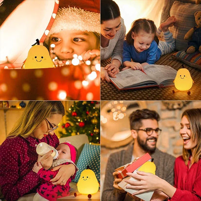 Cute Smile Pear Night Light Portable Touch Sensor USB Silicone Baby Sleep Dimmable Bedside Lamp