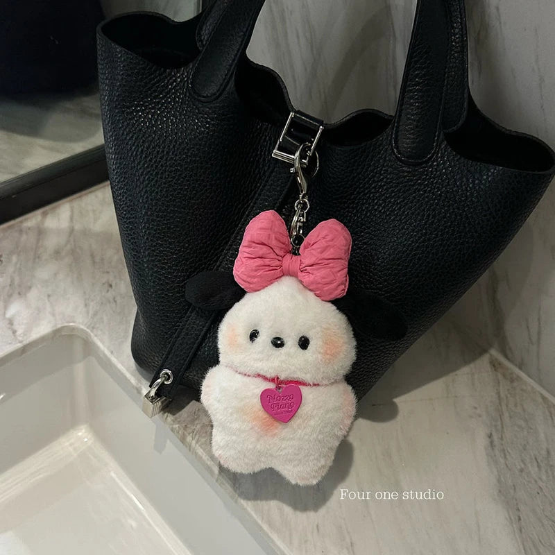 Kawaii Sanrio Pilot Dog Plush Keychain, Cute Pochacco Bow Bag and Car Mirror Pendant