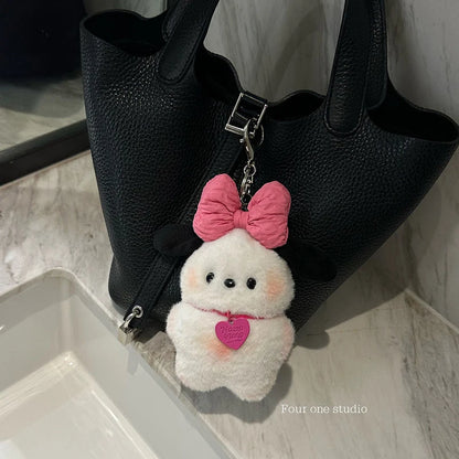 Kawaii Sanrio Pilot Dog Plush Keychain, Cute Pochacco Bow Bag and Car Mirror Pendant