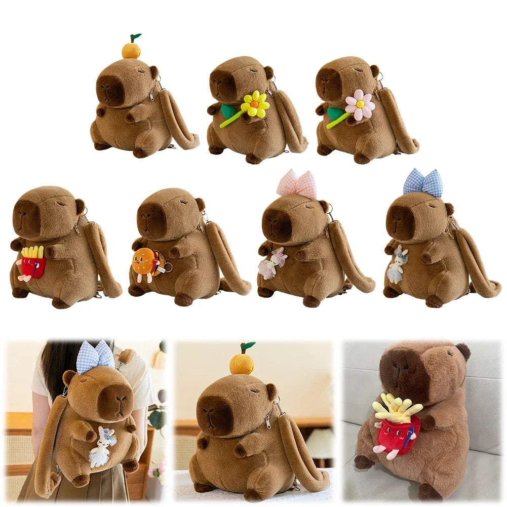 Cute Capybara Plush Backpack – Funny Cartoon Fur Shoulder and School Bag for Kids