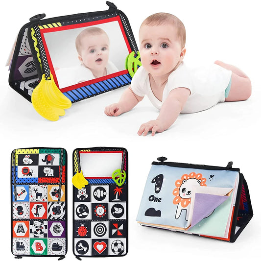 Baby Cloth Book with Distorting Mirror - Soft Cartoon Parent-Child Interactive Early Educational Montessori Toy for Children