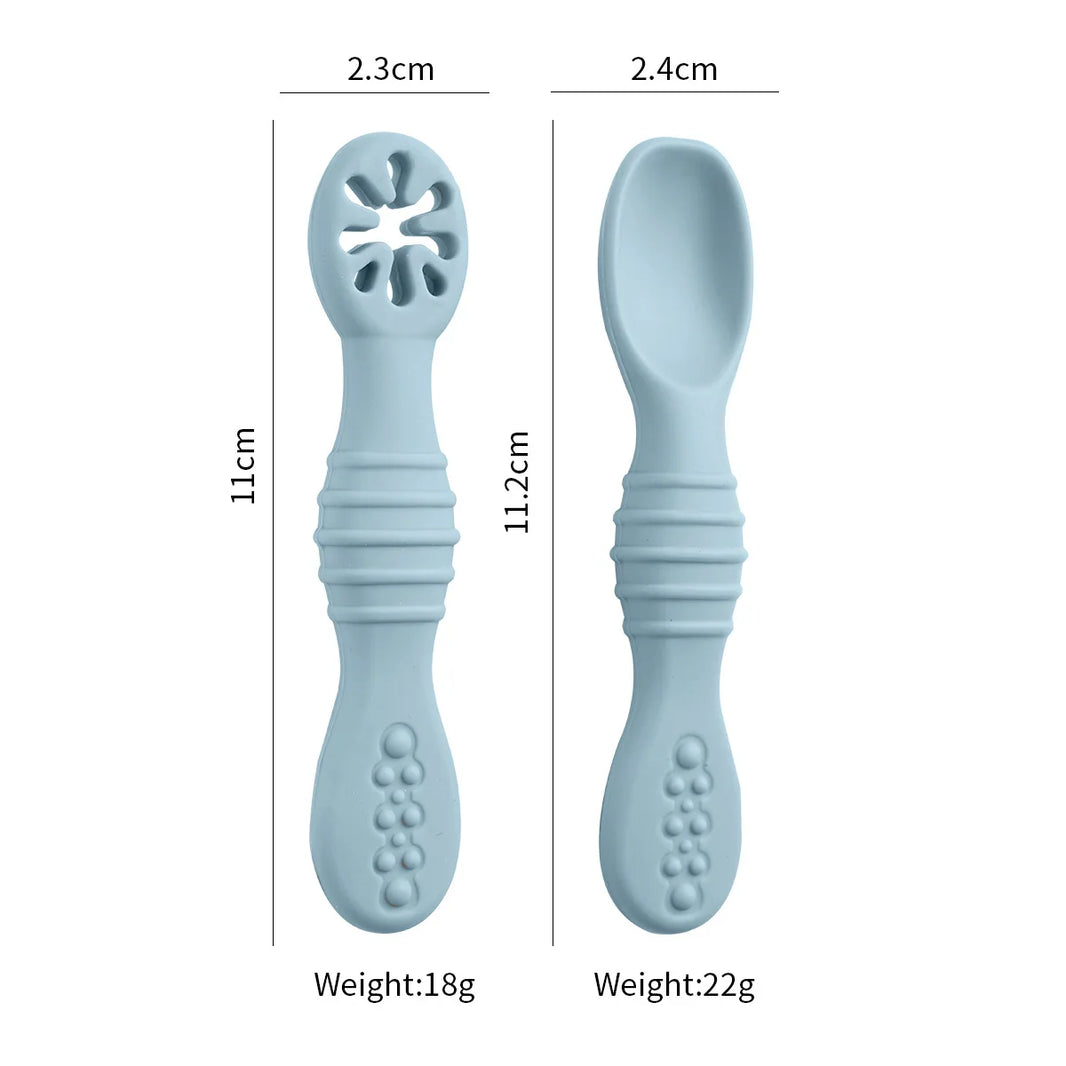 2PCS Silicone Baby Spoons Set – First Stage Utensils for Baby Led Weaning – Chew Training Spoons for Self-Feeding – Soft & Safe Baby Feeding Utensils