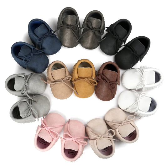 Baby Shoes Newborn Infant Boy Girl Lace-up Tassels Suede Soft Anti-Slip Toddler Crib Crawl Moccasins 10 Colors