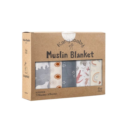 5-Piece Set – Multi-Functional Bamboo Cotton Muslin Bibs & Burp Cloths – Soft & Breathable Washcloths for Newborns - Kidzy Market