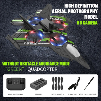 RC Plane with Camera and Obstacle Avoidance – 2.4G Foam Fighter Helicopter Toy for Kids
