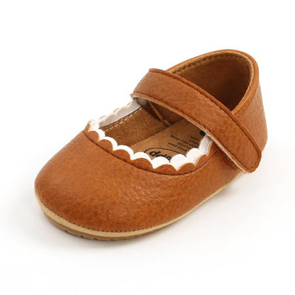 Meckior Baby Girl Shoes – Leather Rubber Sole Anti-Slip Toddler First Walkers, Newborn Infant Crib Shoes