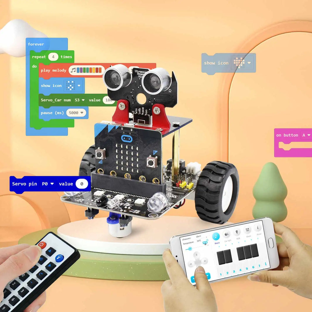 Yahboom Programmable Smart Car for Kids, DIY Learning Coding Kit, APP & IR Control, Compatible with Microbit V2