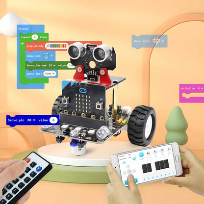 Yahboom Programmable Smart Car for Kids, DIY Learning Coding Kit, APP & IR Control, Compatible with Microbit V2