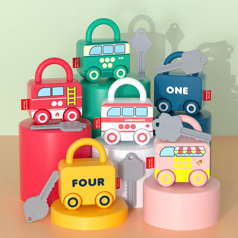 Baby Learning Lock with Key Car Toy – Montessori Educational Number Matching and Sensory Toy for Kids Ages 1-3