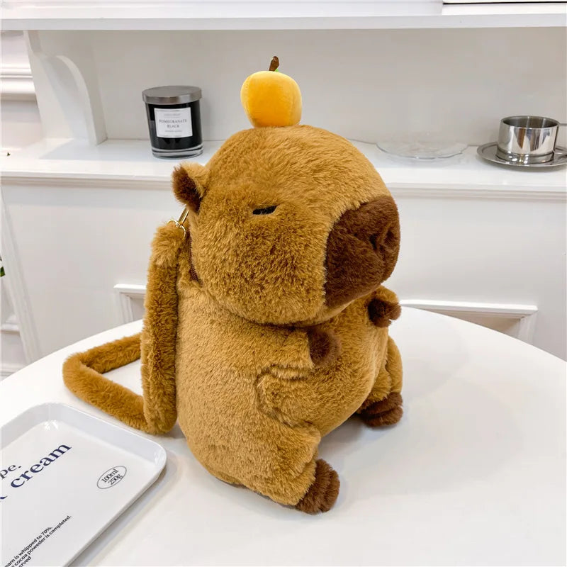 Capybara Plush Backpack – Kawaii Fashion Fur Plushie Shoulder and Mini Knapsack Bag for Kids and Girls