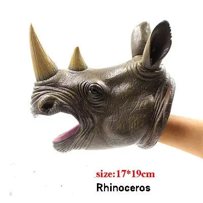 Soft Vinyl Dinosaur Hand Puppet, Rubber Animal Head Toy Glove Gift for Halloween