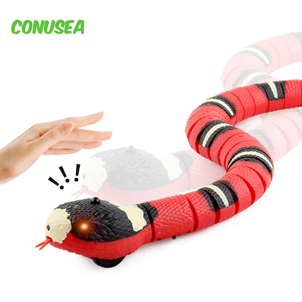 RC Snake Toy – Intelligent Electric Obstacle Avoidance Silver Ring Snake for Cats