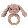 1pc Safety Wooden Baby Teether - Crochet Cartoon Long Ear Bunny Rattler with Mobile Crib Bell | Newborn Teething Toy & Handbell