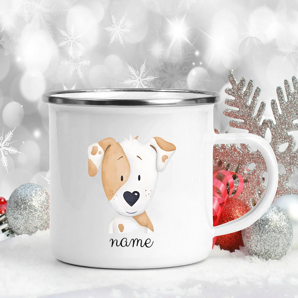 Personalized Kids Enamel Camping Mug — Forest Animals Children's Name Cup, Eco-Friendly Enamel Mug
