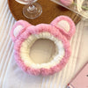 Strawberry Bear Plush Ear Face Wash Headband - Cute Cartoon Non-Slip Hairband for Women, Soft Cashmere