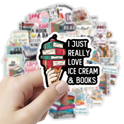 10/50pcs Cartoon Bookworm Reading Stickers – Decals for Notebooks, Diaries, Skateboards, Luggage, and Computers