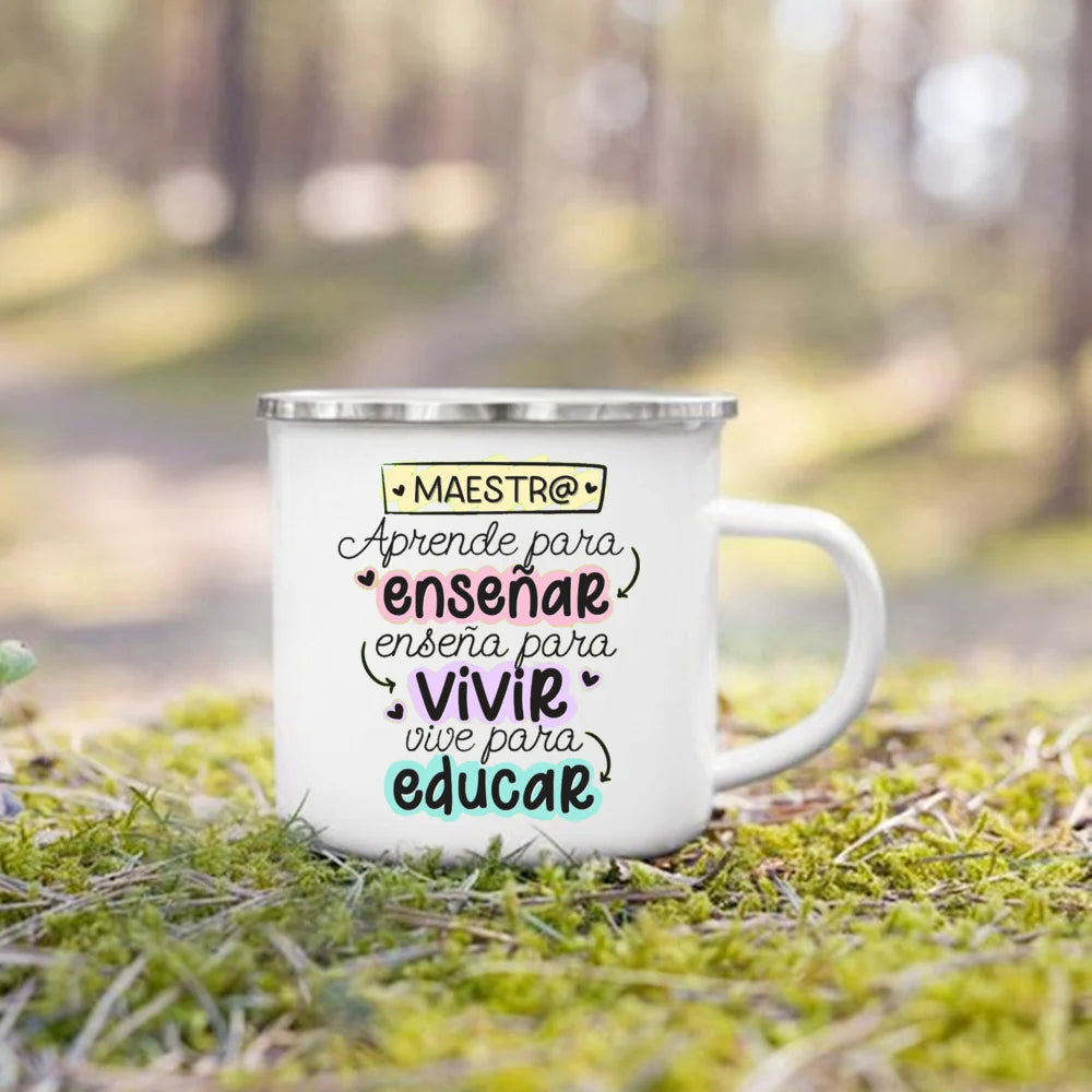 Thank You Teacher Enamel Coffee Mug – 'Without Teachers Like You' Printed Coffee Cup, 3.14 x 3.35 in (8 x 8.5 cm) Teacher Gift