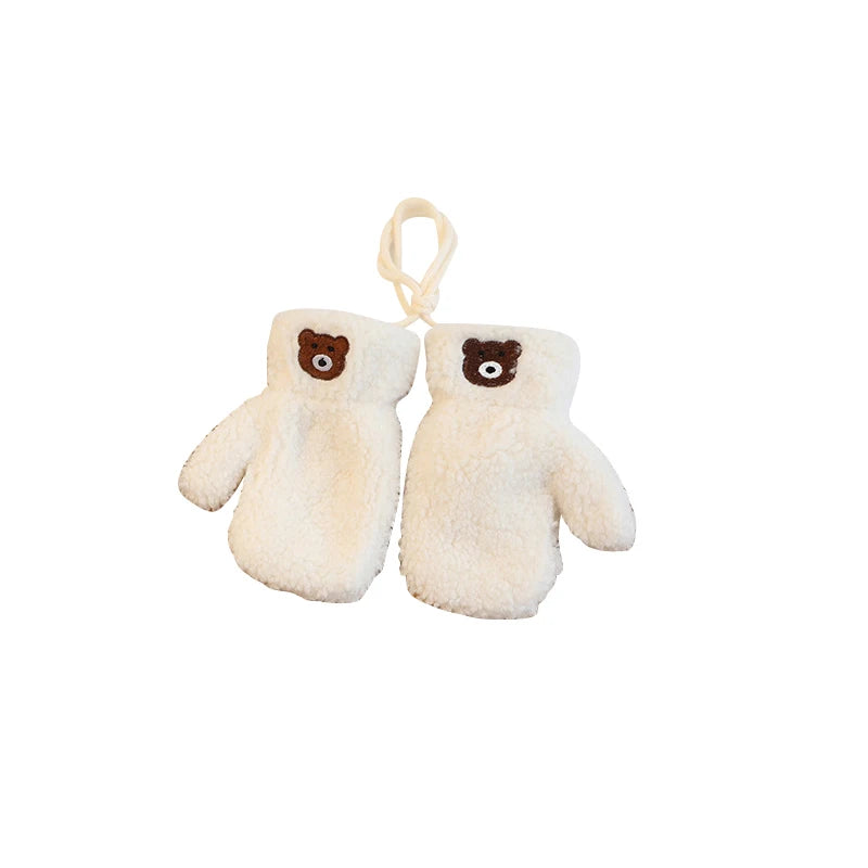 Bear Winter Baby Scarf Gloves Set – Faux Lamb Wool Neck Warmer & Mittens for Boys & Girls (2-6Y) – Warm Korean Kids Accessories