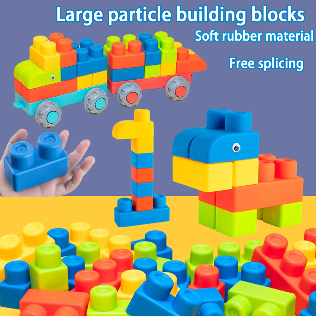 Soft Rubber Large Particle Blocks – Puzzle Assembly Toy for 1-Year-Old Boys and Girls, Brain Development Toy