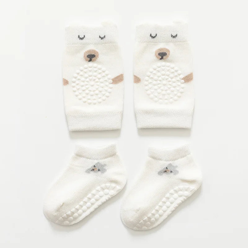 Safety Baby Knee Pads Socks Set - Autumn Anti-Slip Knee Protector for Kids | Crawling Floor Socks, Kneecap Leg Warmer for Girls