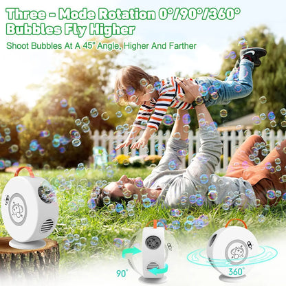 Automatic Bubble Machine — 360° Rotating Portable Bubble Blower, Battery-Powered Bubble Maker for Outdoor Parties & Weddings