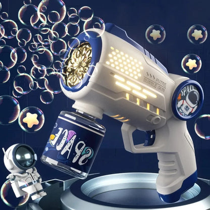 Astronaut Automatic Bubble Gun for Kids with Blue LED Lights — Battery-Powered Bubble Machine Toy (8.26 x 2.95 x 5.9 in / 21 x 7.5 x 15 cm)