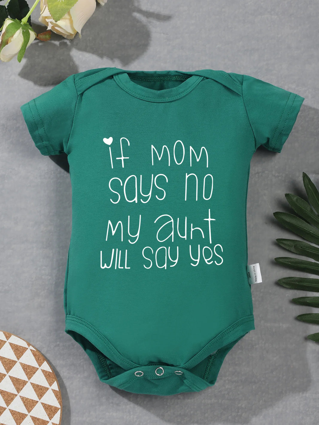 Newborn Toddler Short Sleeve Romper – “If Mom Says No, My Aunt Will Say Yes” Print, Baby Boy Girl Bodysuit, Infant Jumpsuit Fashion