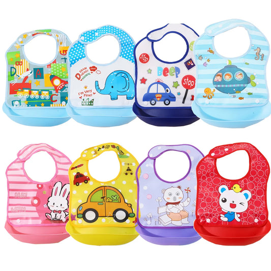 Security Cartoon Print Baby Bibs for Boys & Girls | Waterproof Soft Silicone Kids Burp Cloth with Pocket, Feeding Bib for Children - Kidzy Market