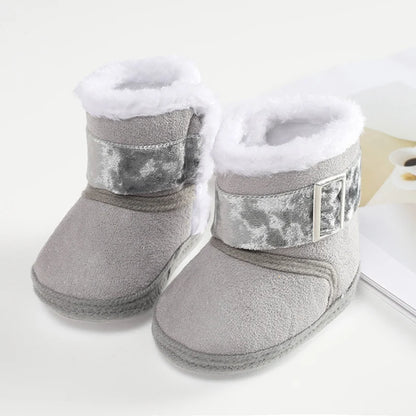 Jlong Winter Newborn Soft Sole First Walker Baby Shoes – Fur Warm Snow Boots for Girls (0-18 Months)