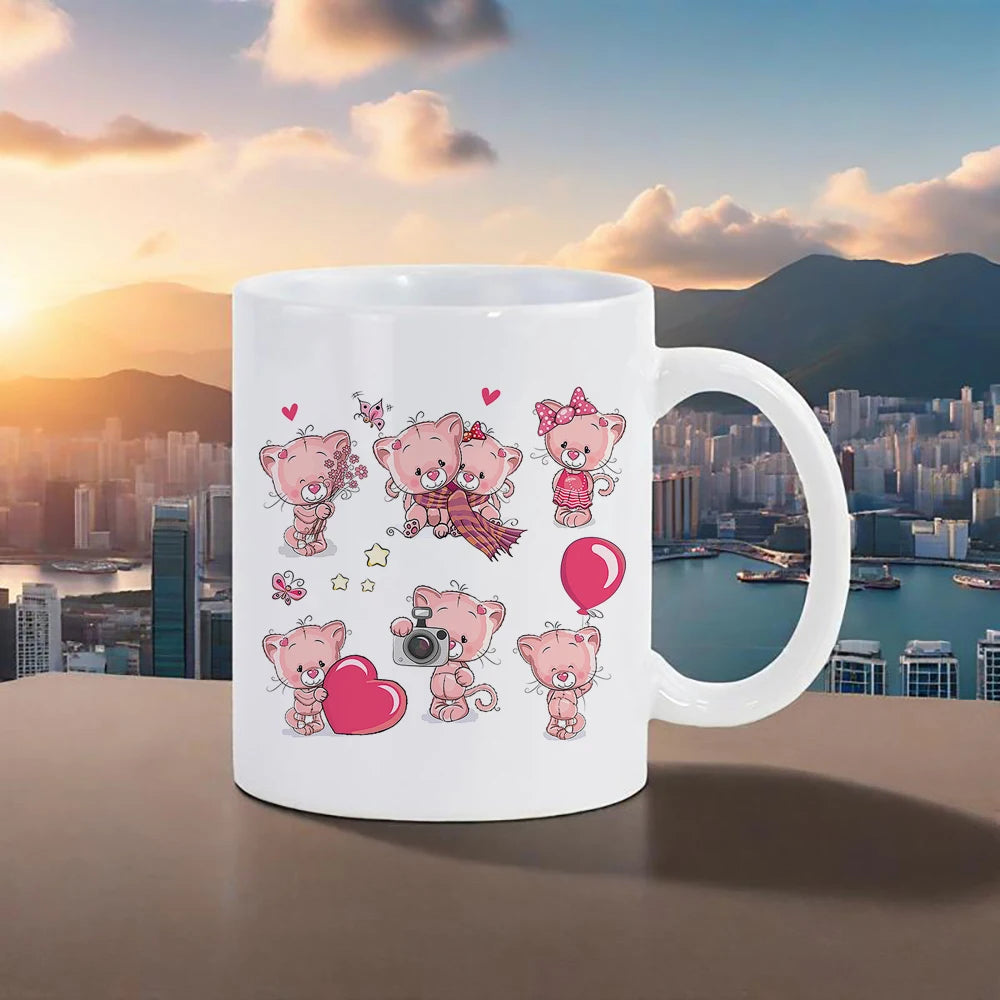 Cute Animal Ceramic Mug 11 oz (320 ml) — Kids Breakfast Cup with Panda, Lion & Koala Designs