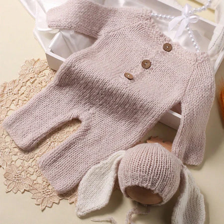 Ylsteed 2-Piece Set Knitted Newborn Rabbit Costume for Photo Shooting – Easter Baby Photography Props