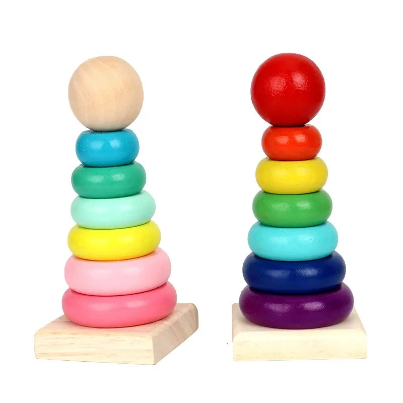 Kids Rainbow Stacking Ring Tower Wood and Plastic Toy