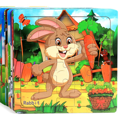 New 20 Piece Wooden 3D Puzzle, Cartoon Animal & Vehicle Jigsaw, Montessori Educational Toy for Kids, Baby 1-3 Years