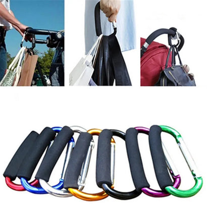 Large Aluminum Carabiner Stroller Hooks Organizer D-Ring Spring Snap Keychain Clip for Hanging Purses and Shopping Bags