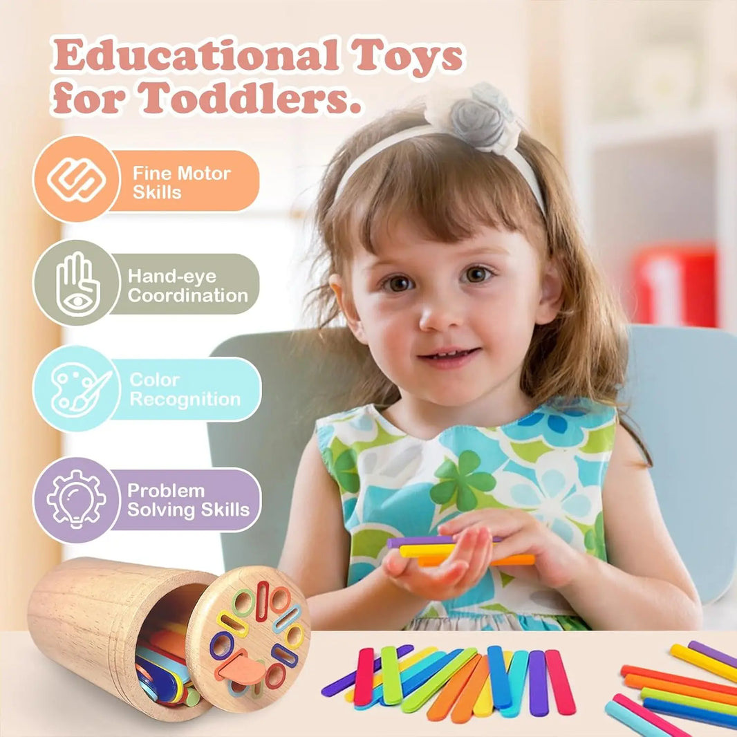 Montessori Wooden Sorting Toy for 3-Year-Olds – Coin, Stick, and Shape Learning Toy for Toddlers, Fine Motor Skills and Sensory Development