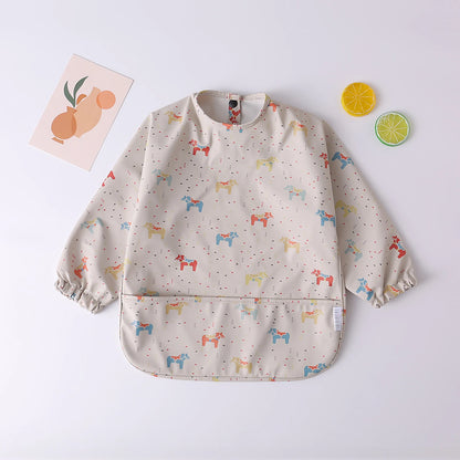 Baby Toddler Long Sleeve Waterproof Art Smock Feeding Bib with Pocket – Scarf Apron, Burp Cloth & Bandana Bib for Boys and Girls - Kidzy Market