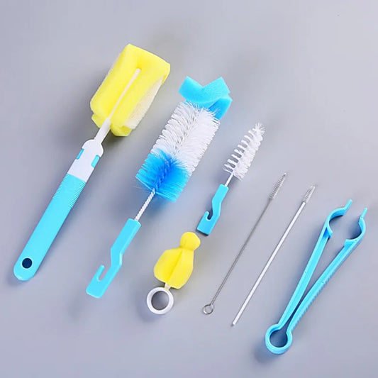 7-Piece Brush and Sponge Rotation Set for Cleaning Baby Pacifiers, Cups, and Nipples – Handheld Tools for Baby Feeding Bottle Cleaning