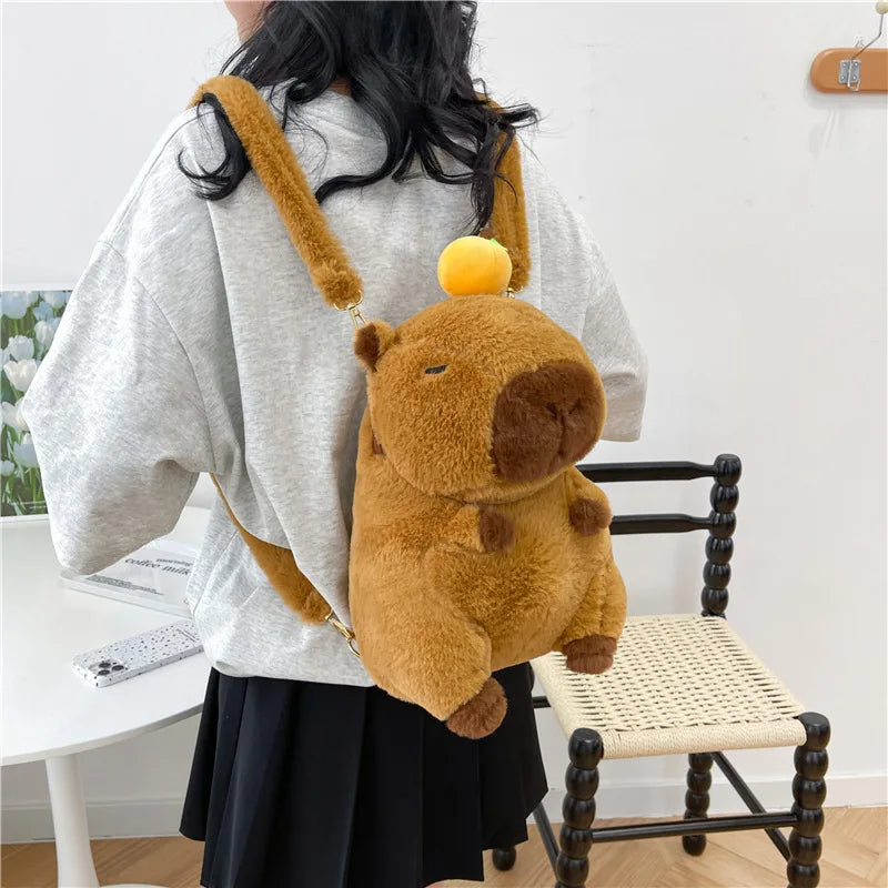Capybara Plush Backpack – Kawaii Fashion Fur Plushie Shoulder and Mini Knapsack Bag for Kids and Girls