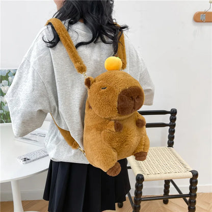 Capybara Plush Backpack – Kawaii Fashion Fur Plushie Shoulder and Mini Knapsack Bag for Kids and Girls