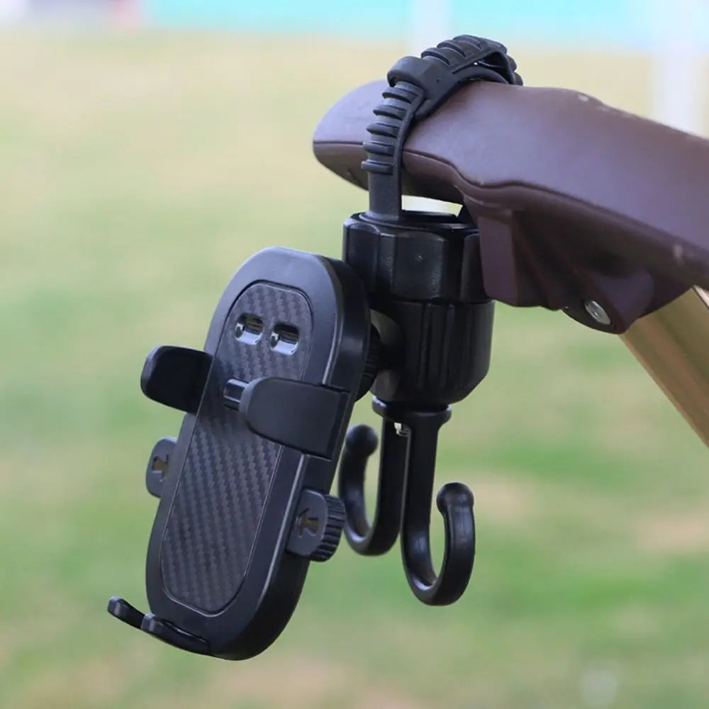 2-in-1 Baby Stroller Hooks Rotatable Stable Bicycle Hanging Double Hook Phone Support Detachable Adjustable Shopping Pram Hook