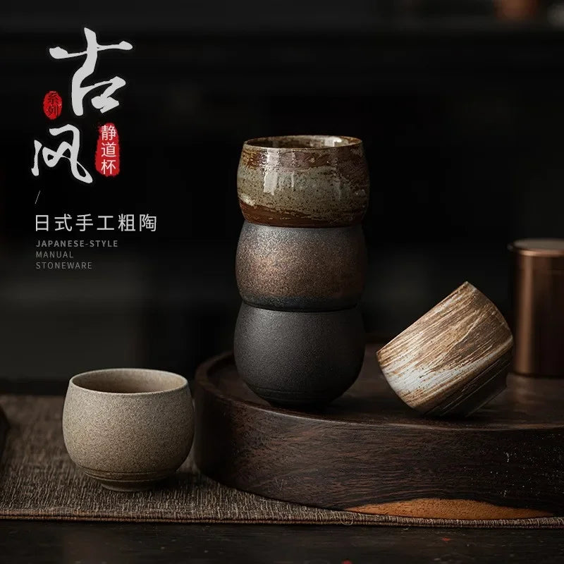 Japanese Handmade Rough Pottery Tea Cup — Porcelain Kung Fu Tea Single Cup, Antique-Style Gift