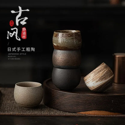Japanese Handmade Rough Pottery Tea Cup — Porcelain Kung Fu Tea Single Cup, Antique-Style Gift