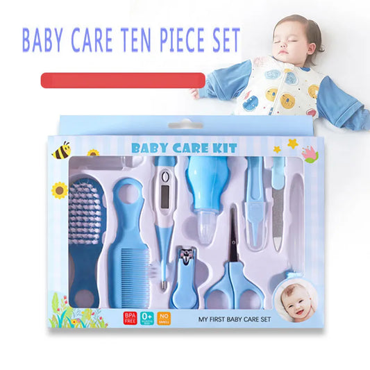 10PCS/Set Baby Health Care Kit - Kids Nail Clippers, Hair Grooming Brush, Thermometer, Teether, Toothbrush - Baby Essentials