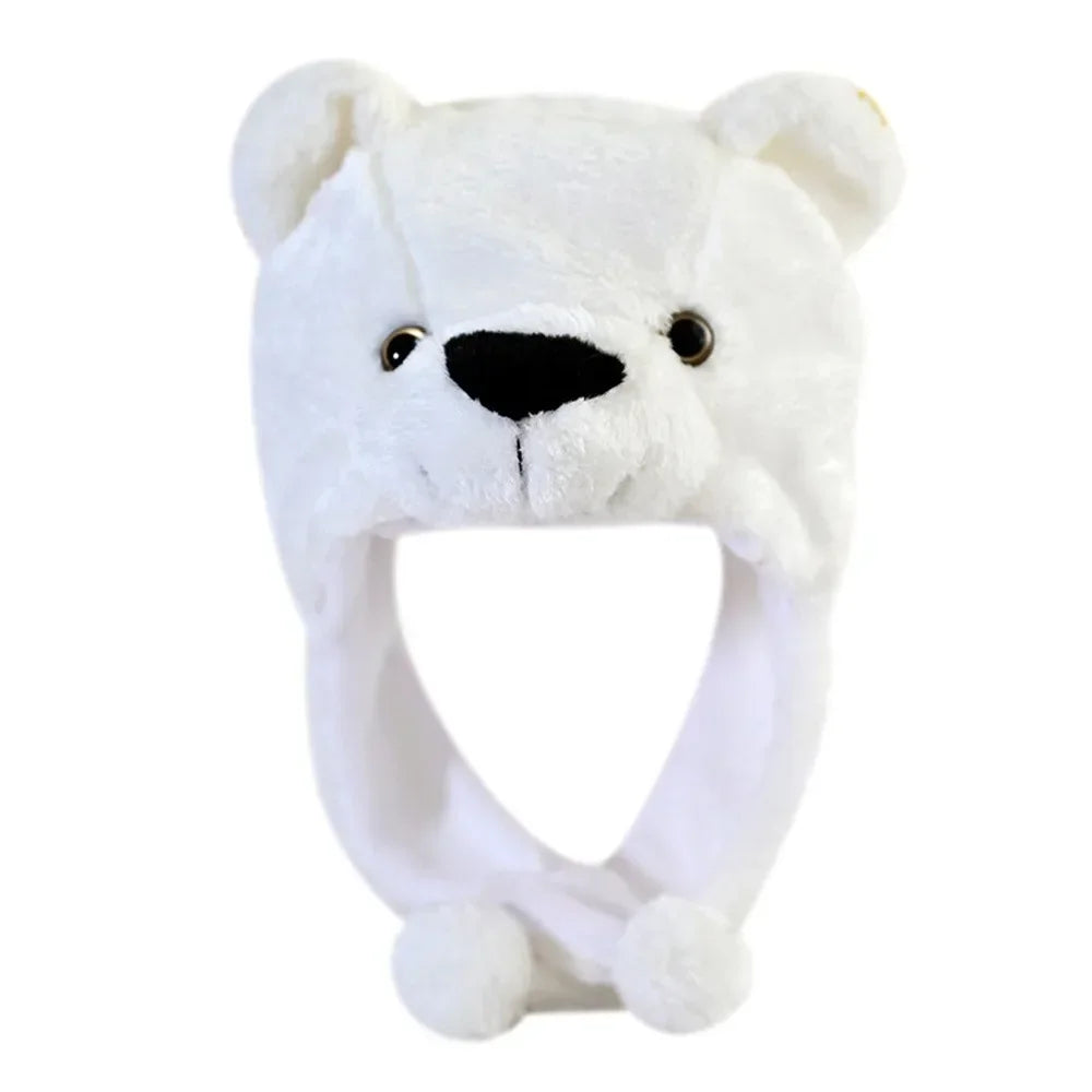 Plush Animal Hat with Moving Ears — 60 cm (23.6 in) Hand-Activated Earflap Beanie & Neck Warmer