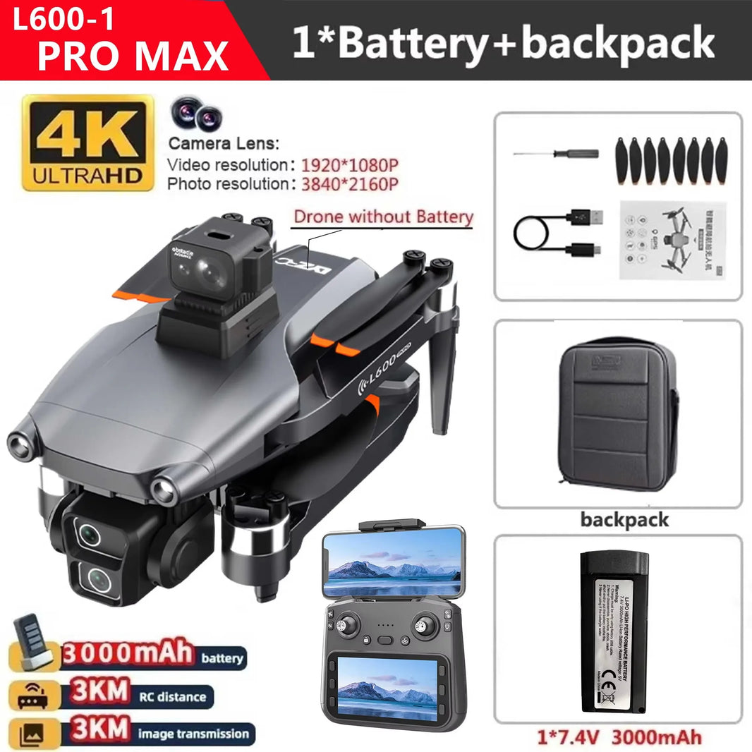 L600-1 Pro Max GPS Drone 4K HD Dual Camera with Screen 5G WiFi 360° Obstacle Avoidance Brushless RC Quadcopter