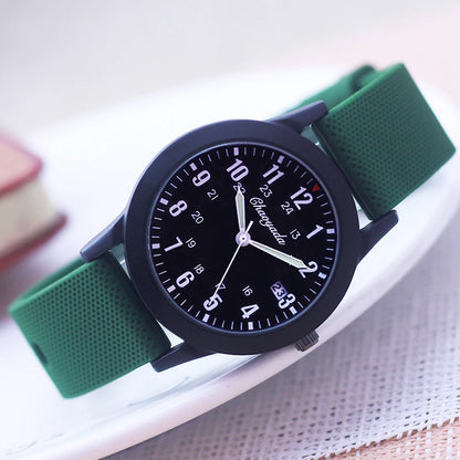 Fashion Boys and Girls Multifunction Date 24-Hour Waterproof Watch with Soft Silicone Strap High-Quality Student Gift