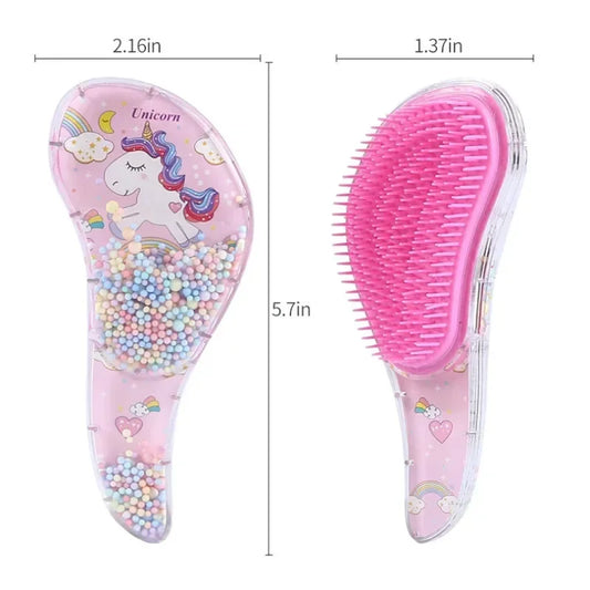New Cute Hairdressing Comb for Kids - Anti-Knot Massage Flowing Bead Comb for Girls - Dress Up, Makeup Toy Gifts
