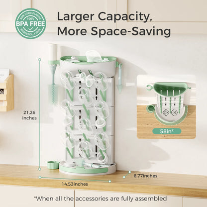Momcozy Large Baby Bottle Drying Rack – Holds 18 Bottles, Pump Parts & Accessories, Vertical & Detachable